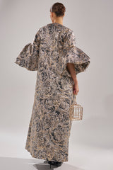 METALLIC PUFF SLEEVE BROCADE DUSTER IN SILVER
