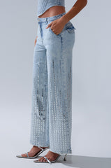 MILA EMBELLISHED FLARE PANT IN DENIM
