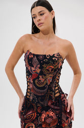 FALL VIBES BROCADE CORSET WITH LACE UP SIDES
