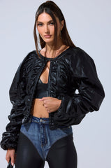 FAUX LEATHER CORSETED MOTO JACKET