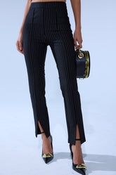 LIVI STRETCHY PINSTRIPE SKINNY PANTS WITH SLITS
