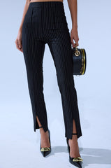 LIVI STRETCHY PINSTRIPE SKINNY PANTS WITH SLITS
