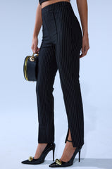 LIVI STRETCHY PINSTRIPE SKINNY PANTS WITH SLITS