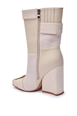 AZALEA WANG ALLONA BONE CHUNKY SQUARE TOE BOOT
