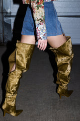 AZALEA WANG BACKER KHAKI SHINE OVER THE KNEE BOOT