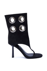 AZALEA WANG BAINA BLACK GROMMET DETAIL GLADIATOR SANDAL