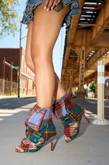 AZALEA WANG BIRD SONG PLAID MULTI OPEN TOE SNAP BOOTIE