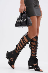 AZALEA WANG BLACKBIRD BLACK PU STILETTO GLADIATOR SANDAL