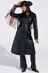 RYDER FRINGE TRENCH IN BLACK MULTI