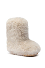 AZALEA WANG DIPA IVORY FUR FLAT BOOTIE