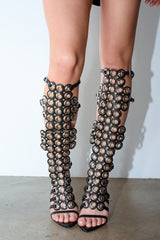 AZALEA WANG ELLINOR BLACK GROMMET DETAIL GLADIATOR SANDAL