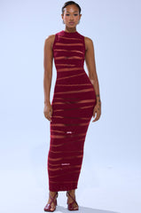 CUT IT OUT SLEEVELESS KNIT MAXI DRESS IN BURGUNDY