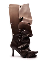 AZALEA WANG IMOGINE BROWN MULTI FOLDED DETAIL STILETTO BOOT