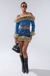 FLUFFY DENIM MINI SKIRT