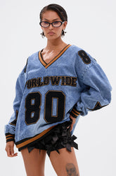 ALL AROUND THE WORLD DENIM SWEATSHIRT