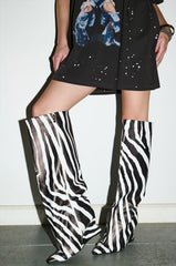 AZALEA WANG KENYA ZEBRA KNEE HIGH WEDGE BOOT