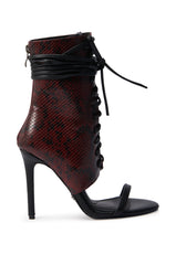 AZALEA WANG NOLYN BURGUNDY SNAKE OPEN TOE BOOTIE