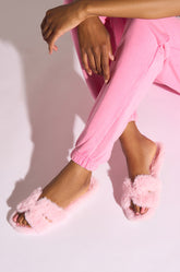 AZALEA WANG PEABODY PINK FUZZY SLIP ON SANDAL