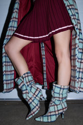 AZALEA WANG SANJIV BLUE MULTI PLAID STILETTO BOOTIE