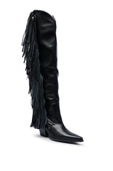 AZALEA WANG SZYMON BLACK WESTERN BOOT WITH FRINGE DETAILING