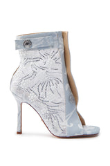 AZALEA WANG TANDY BLUE DENIM OPEN TOE EMBELLISHED BOOTIE