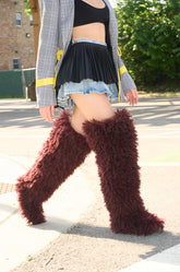 AZALEA WANG TEMPLETON BURGUNDY FAUX POODLE FUR OVER THE KNEE BOOT
