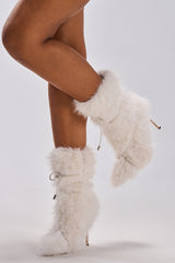 AZALEA WANG VITYA IVORY FUR BOOTIE