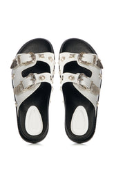 AZALEA WANG BOCA RATON WHITE HARDWARE EMBELLISHED SANDAL