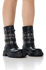 AZALEA WANG PRECISION BLACK HARDWARE EMBELLISHED BOOTIE