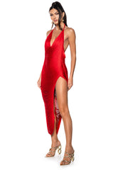 GIANINA FRINGED COWL NECK MAXI DRESS IN RED