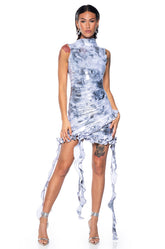 HIT PLAY METALLIC RUFFLE MINI DRESS