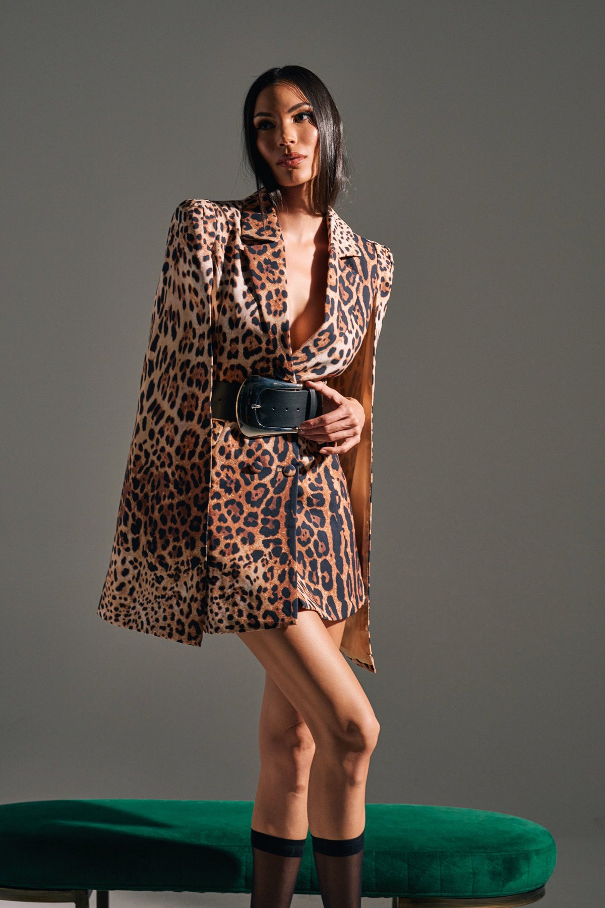 AMINAH LEOPARD PRINT BLAZER DRESS