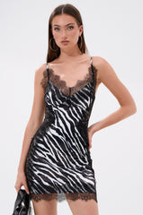 SHOW US WHAT YOU GOT SATIN MINI DRESS IN ZEBRA PRINT