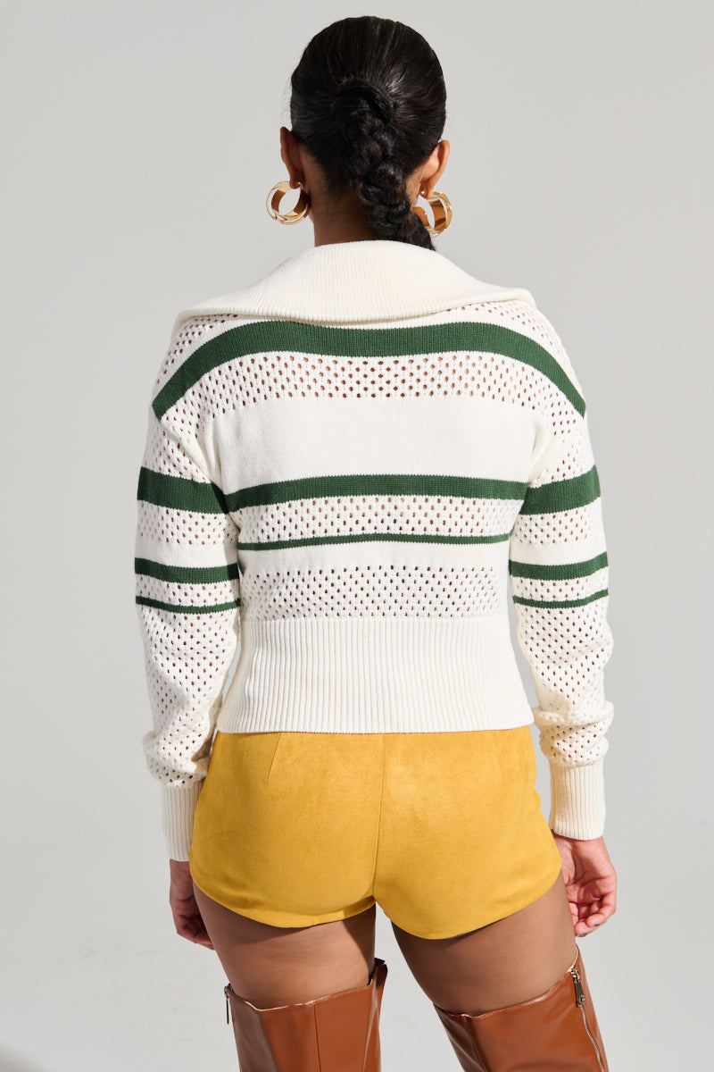 IVY LEAGUE STRIPED ZIP UP SWEATER