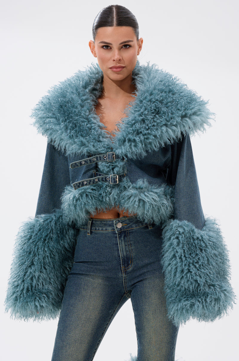 SIT PRETTY FUR TRIM DENIM JACKET