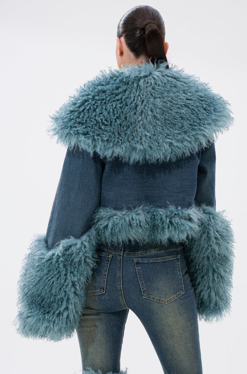 SIT PRETTY FUR TRIM DENIM JACKET