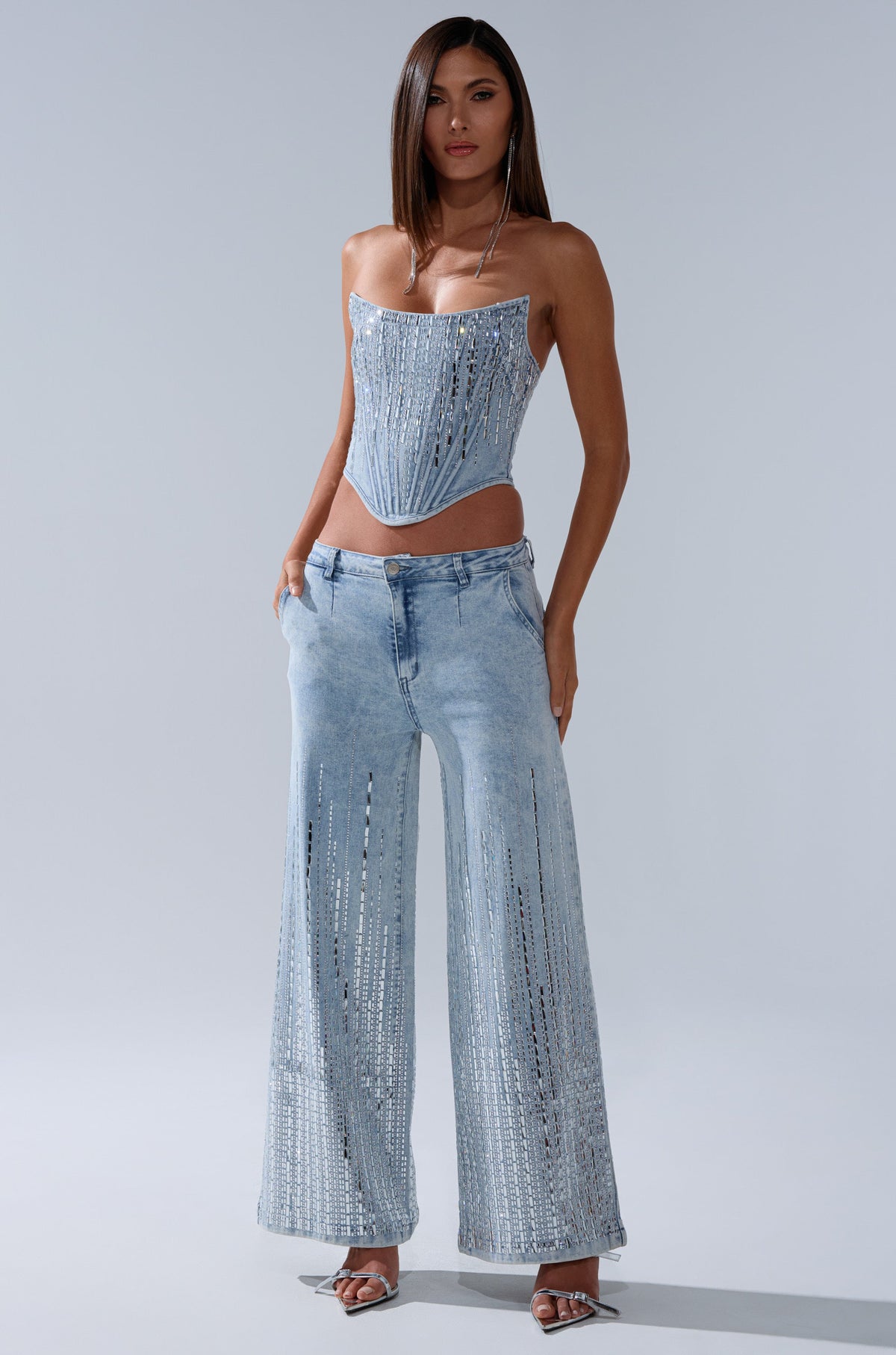 MILA EMBELLISHED FLARE PANT IN DENIM