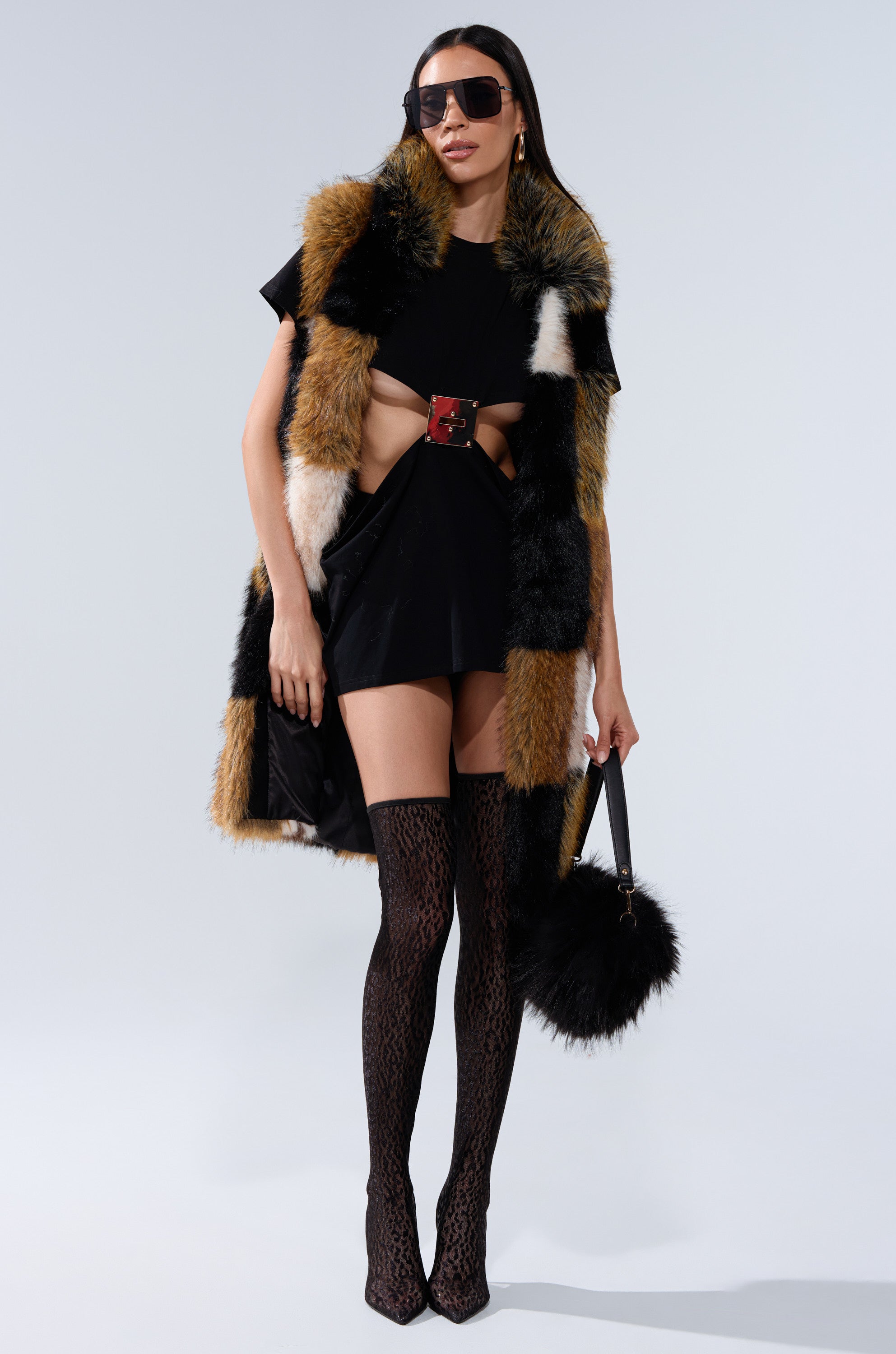 CHECKMATE FAUX FUR VEST
