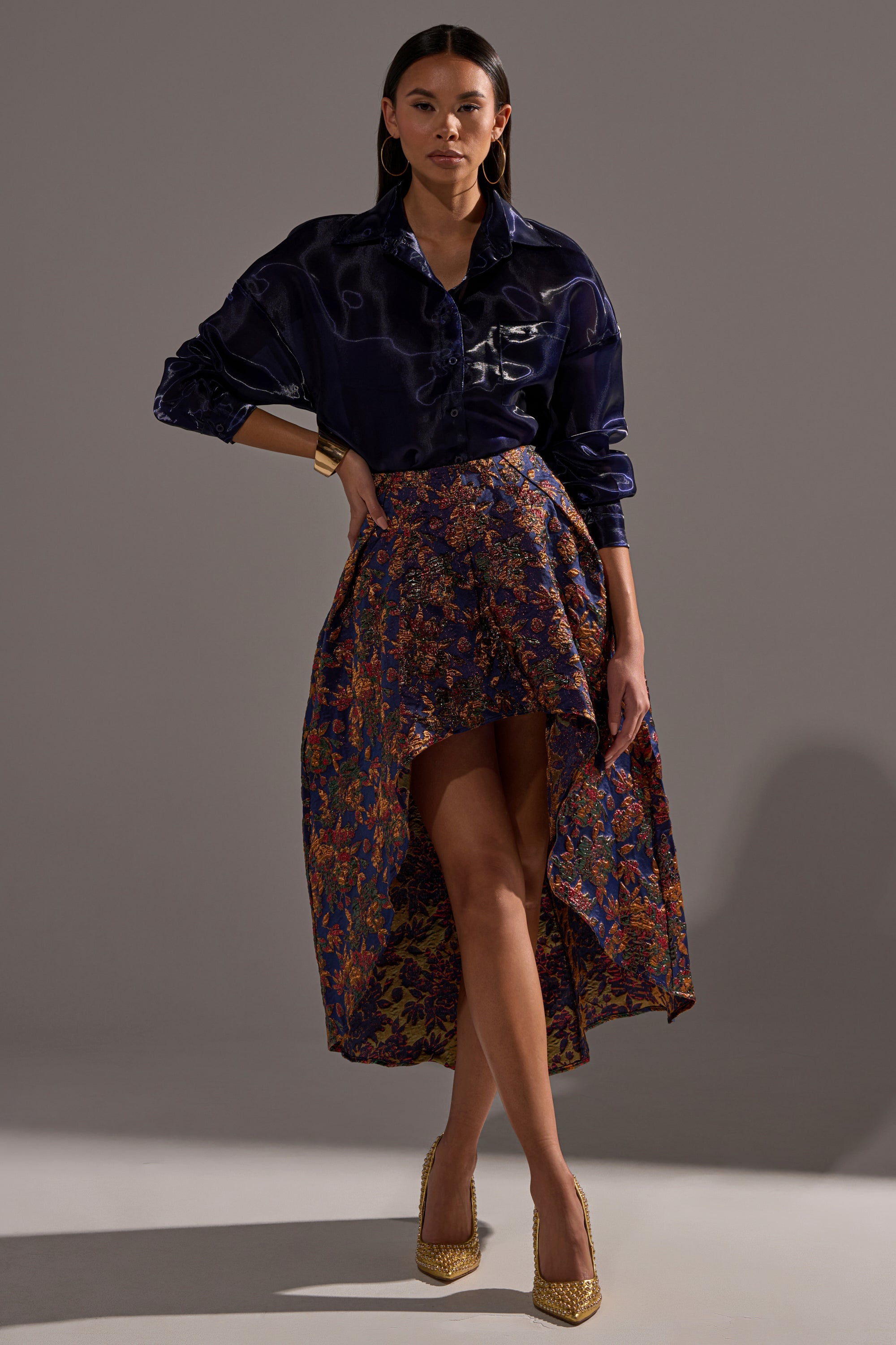 STAR OF THE NIGHT BROCADE MIDI SKIRT