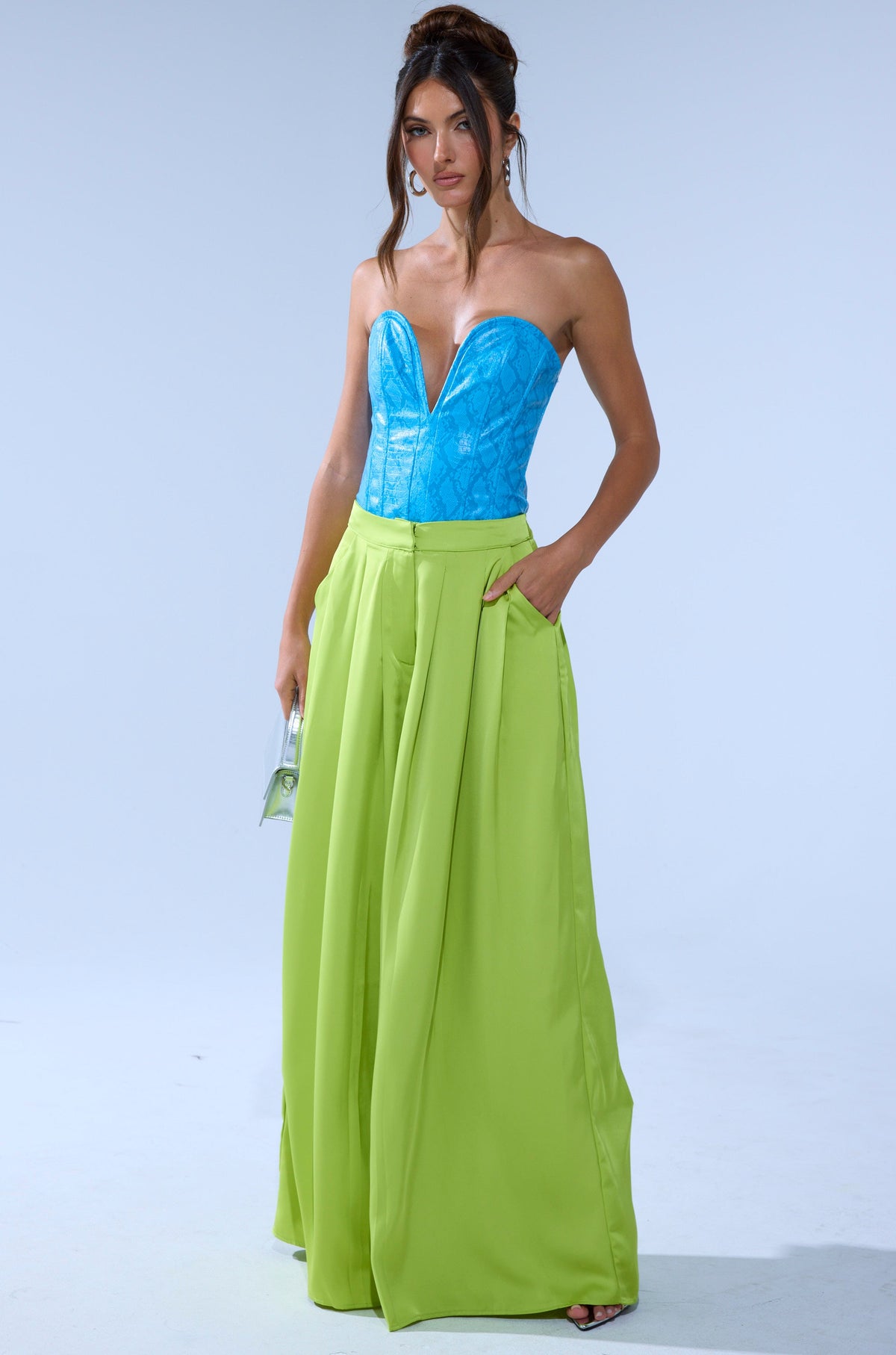 CHARTREUSE PLEATED PALAZZO PANT