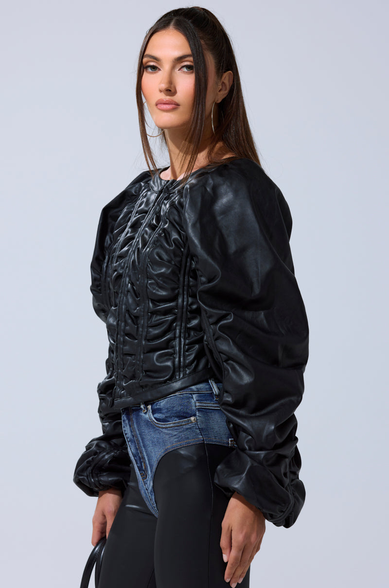 FAUX LEATHER CORSETED MOTO JACKET