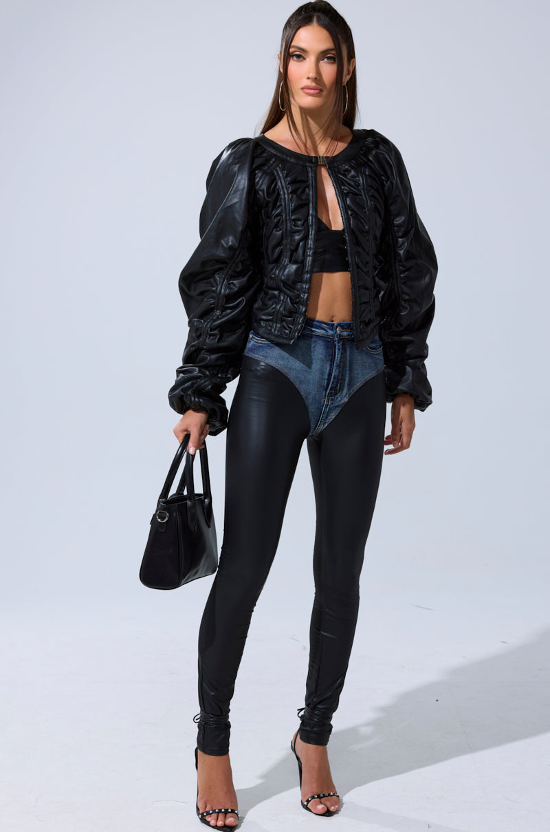 FAUX LEATHER CORSETED MOTO JACKET