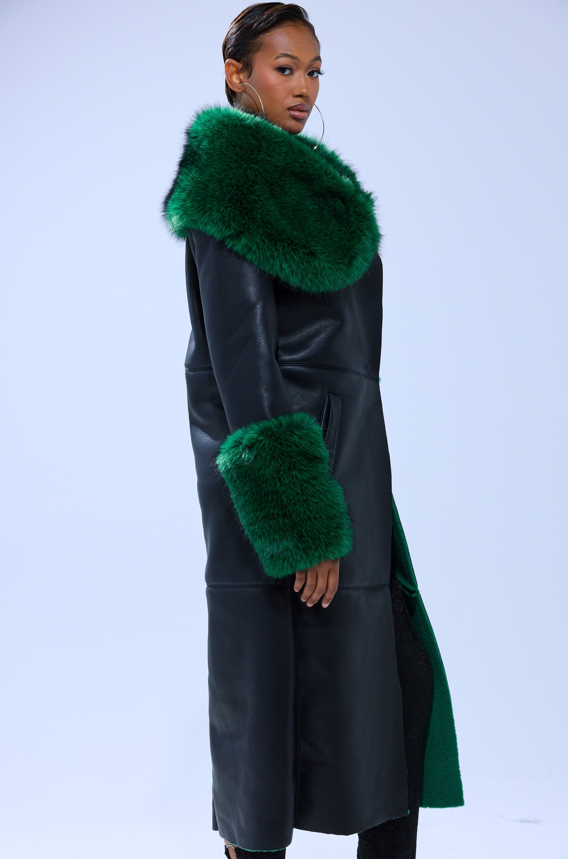 SEEING GREEN FUR TRIM TRENCH