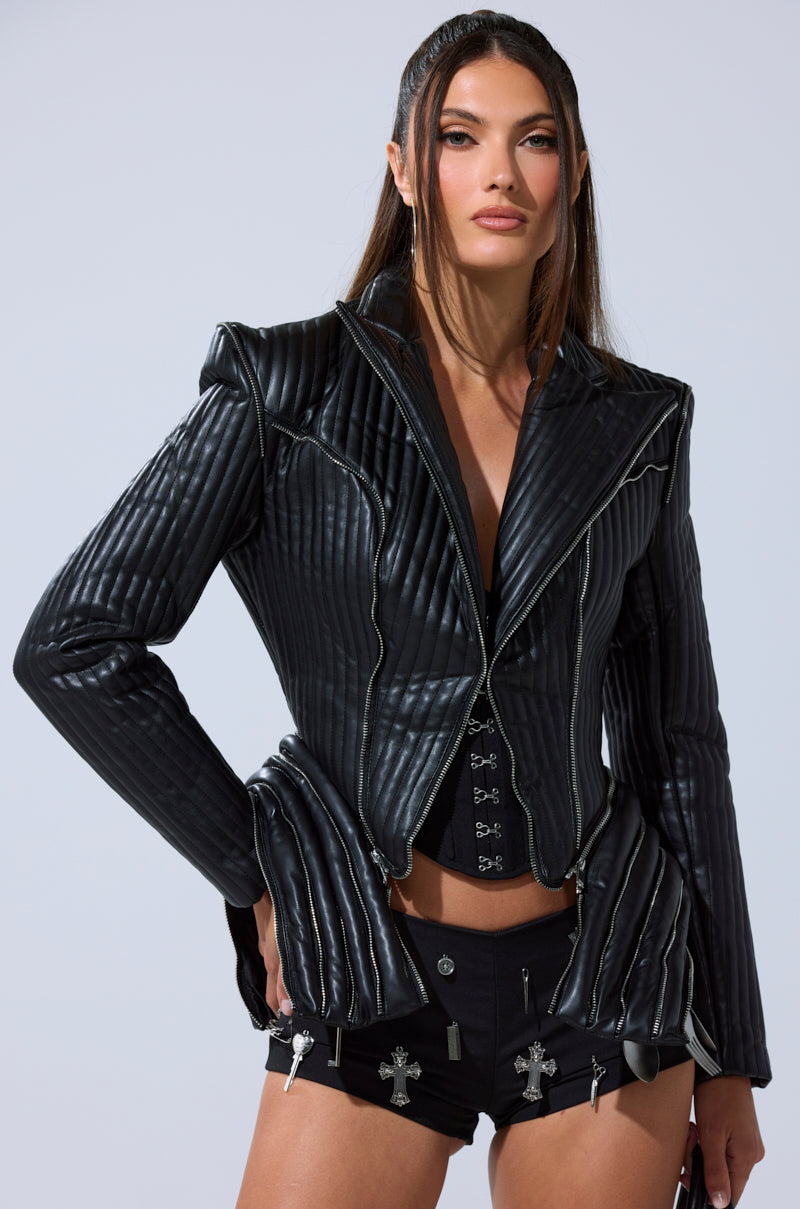 VORTEX FAUX LEATHER BLAZER
