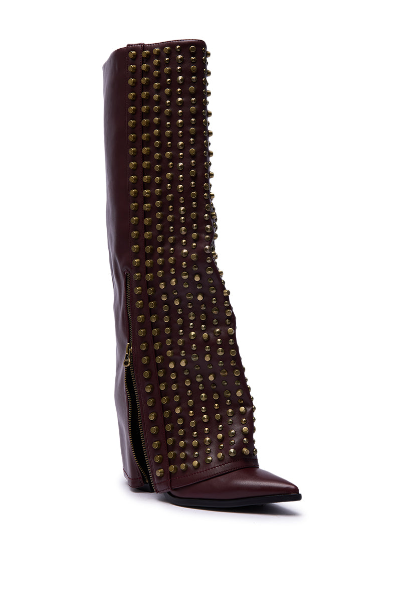AZALEA WANG AGUSTUE BURGUNDY STUDDED WESTERN BOOT