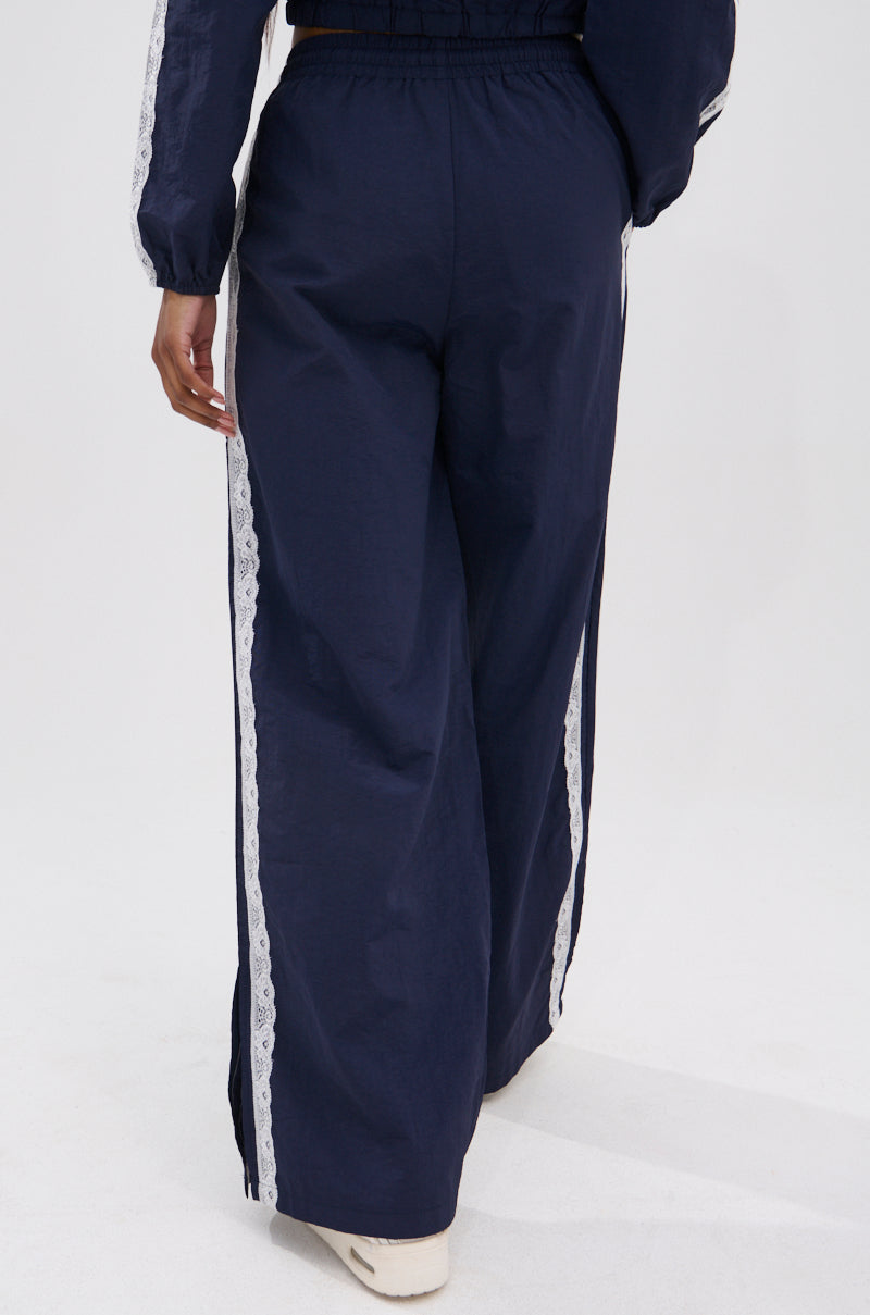 LACE TRIM NYLON TRACK PANT