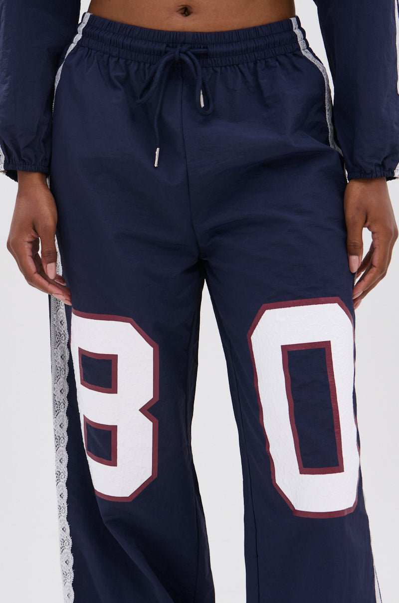 LACE TRIM NYLON TRACK PANT