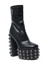 AZALEA WANG AKITO BLACK GUN METAL STUDDED PLATFORM BOOTIE