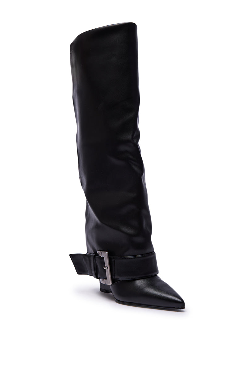 AZALEA WANG ANTONINA BLACK WEDGE PU BOOT