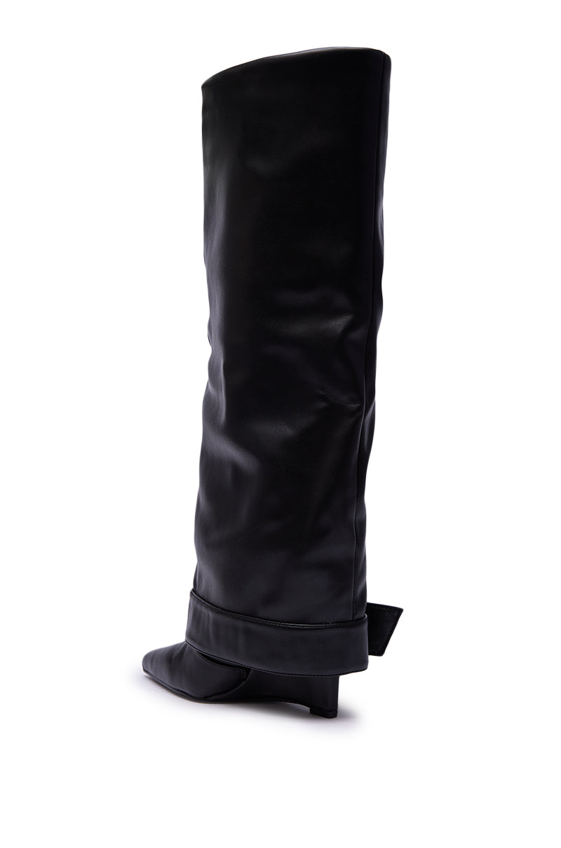 AZALEA WANG ANTONINA BLACK WEDGE PU BOOT